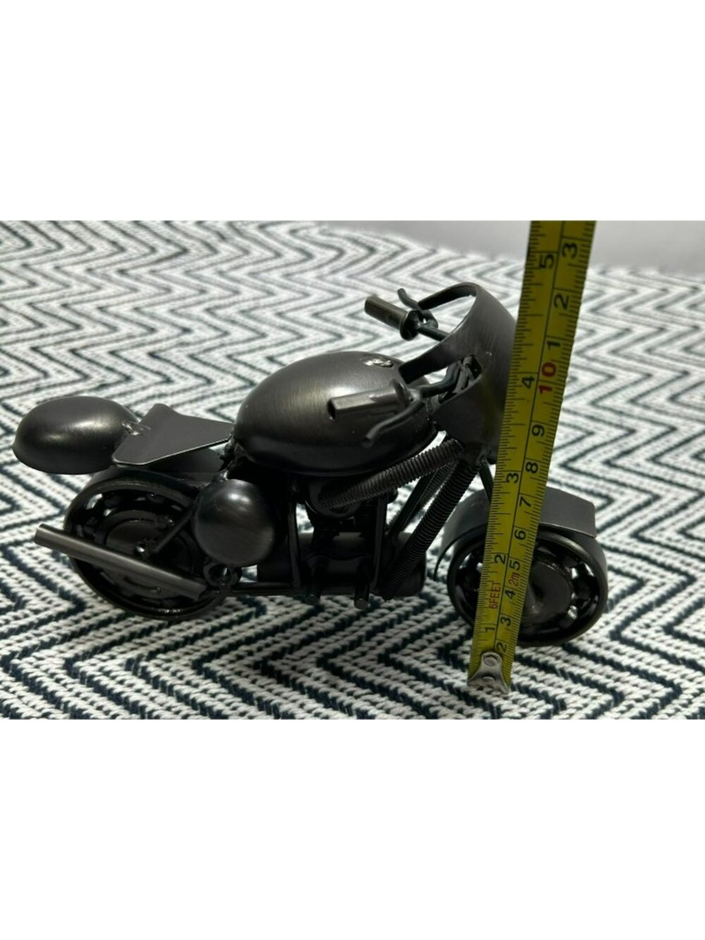 Unique Scrap Metal Black Motorcycle Miniature Desk Decor Model - Picture 3 of 7